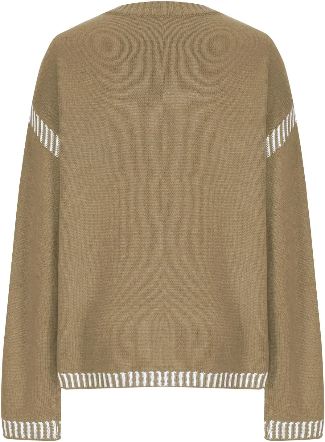 Sweaters for Women Trendy Casual Long Sleeve Crew Neck Loose Patchwork Knitted Pullover Sweaters 2024 Fall Clothes