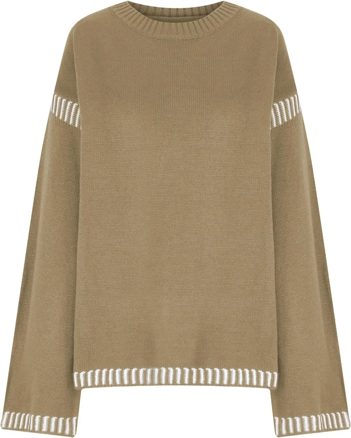 Sweaters for Women Trendy Casual Long Sleeve Crew Neck Loose Patchwork Knitted Pullover Sweaters 2024 Fall Clothes