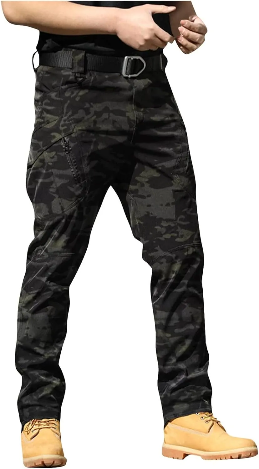 Tactical Pants for Men Military Stretchy Cargo Pants with Pockets Relaxed Fit Water Proof Elastic Waist Work Pants