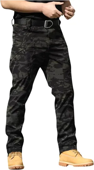 Tactical Pants for Men Military Stretchy Cargo Pants with Pockets Relaxed Fit Water Proof Elastic Waist Work Pants