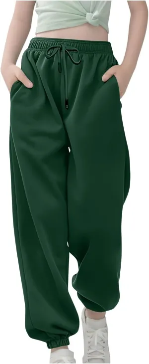 Teen Girls Baggy Sweatpants Cinch Bottom High Waist Elastic Jogger Pants Drawstring Athletic Pants Y2K Preppy Pants