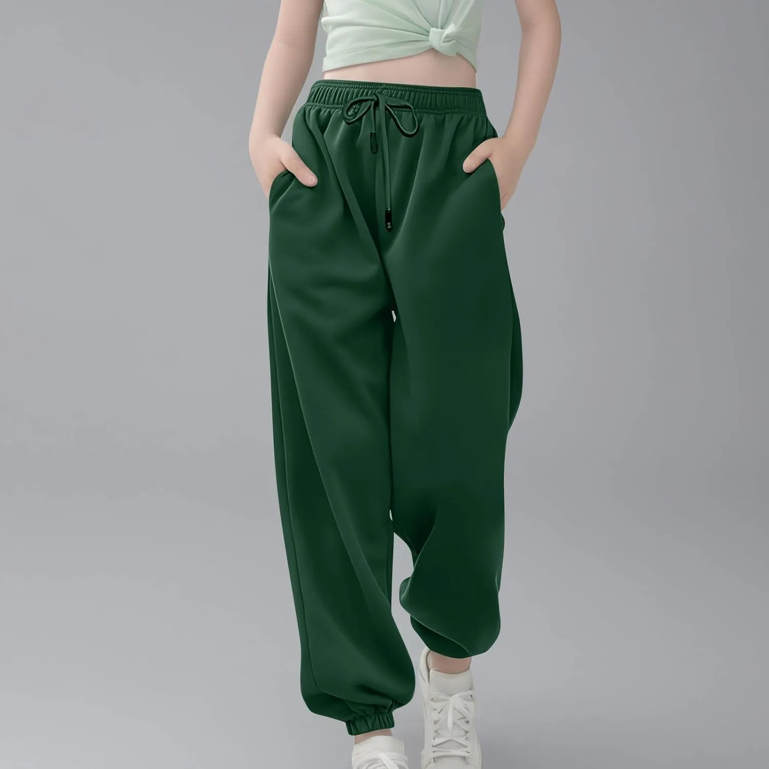 Teen Girls Baggy Sweatpants Cinch Bottom High Waist Elastic Jogger Pants Drawstring Athletic Pants Y2K Preppy Pants
