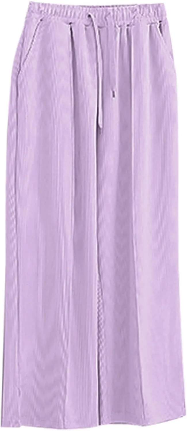 Teen Girls Cotton Linen Pants Kids Beach Travel Resort Trousers Summer High Waist Casual Wide Leg Pant