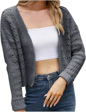tuduoms Bolero Women's Vintage Long Sleeve Chunky Knit Crop Cardigan Casual Elegant Open Front Shrug Sweater for Dresses Top