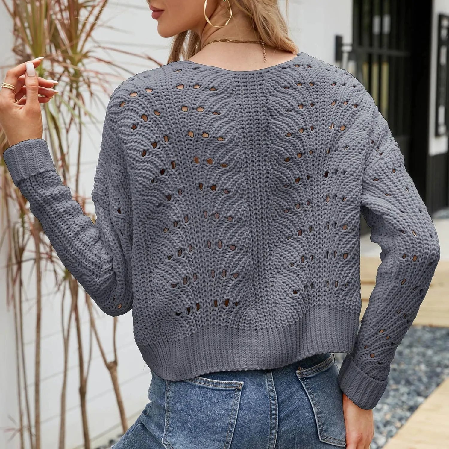 tuduoms Bolero Women's Vintage Long Sleeve Chunky Knit Crop Cardigan Casual Elegant Open Front Shrug Sweater for Dresses Top
