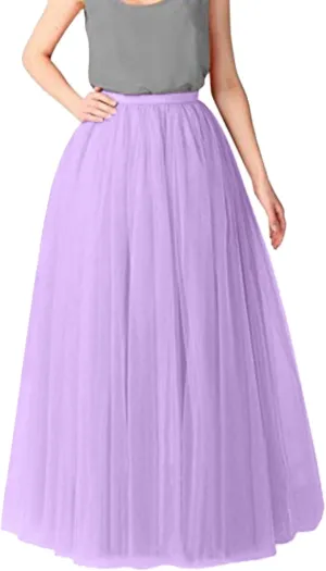 Tulle A-Line Maxi Skirts for Women Elastic Waisted Swing Tiered Mesh Pleated Long Skirt for Dancing