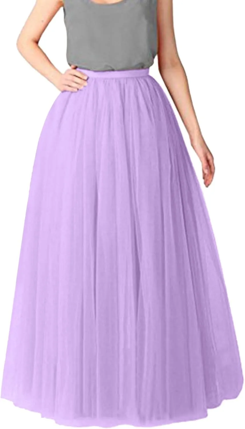 Tulle A-Line Maxi Skirts for Women Elastic Waisted Swing Tiered Mesh Pleated Long Skirt for Dancing