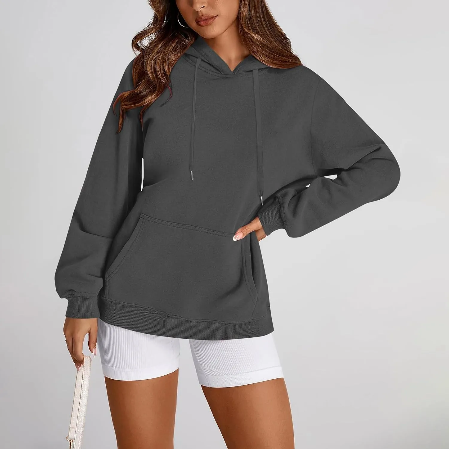 TWGONE Womens Hoodies Pullover Casual Long Sleeve Solid Lightweight Tops Loose Hooded Sweatshirt with Pocket