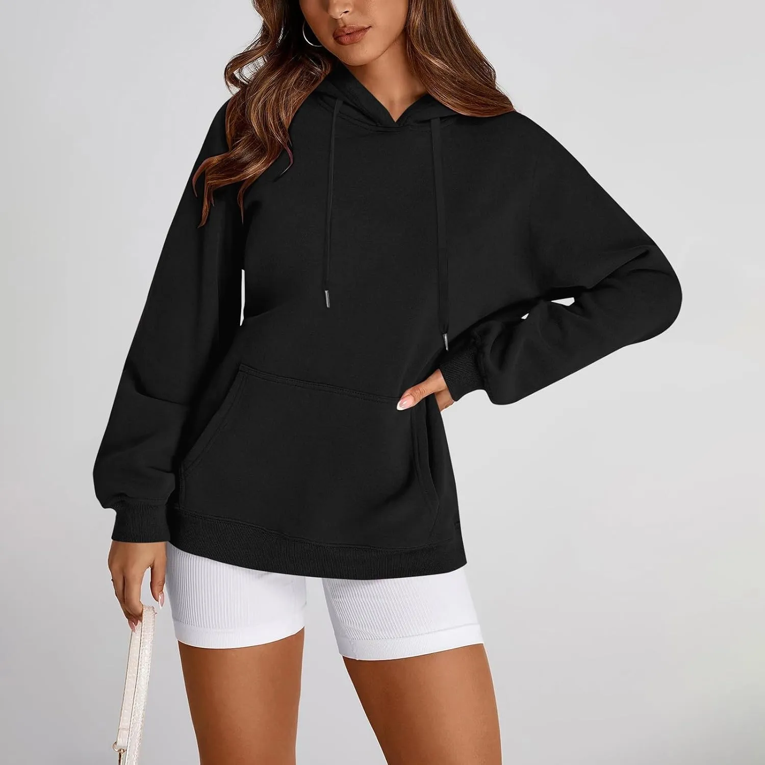 TWGONE Womens Hoodies Pullover Casual Long Sleeve Solid Lightweight Tops Loose Hooded Sweatshirt with Pocket