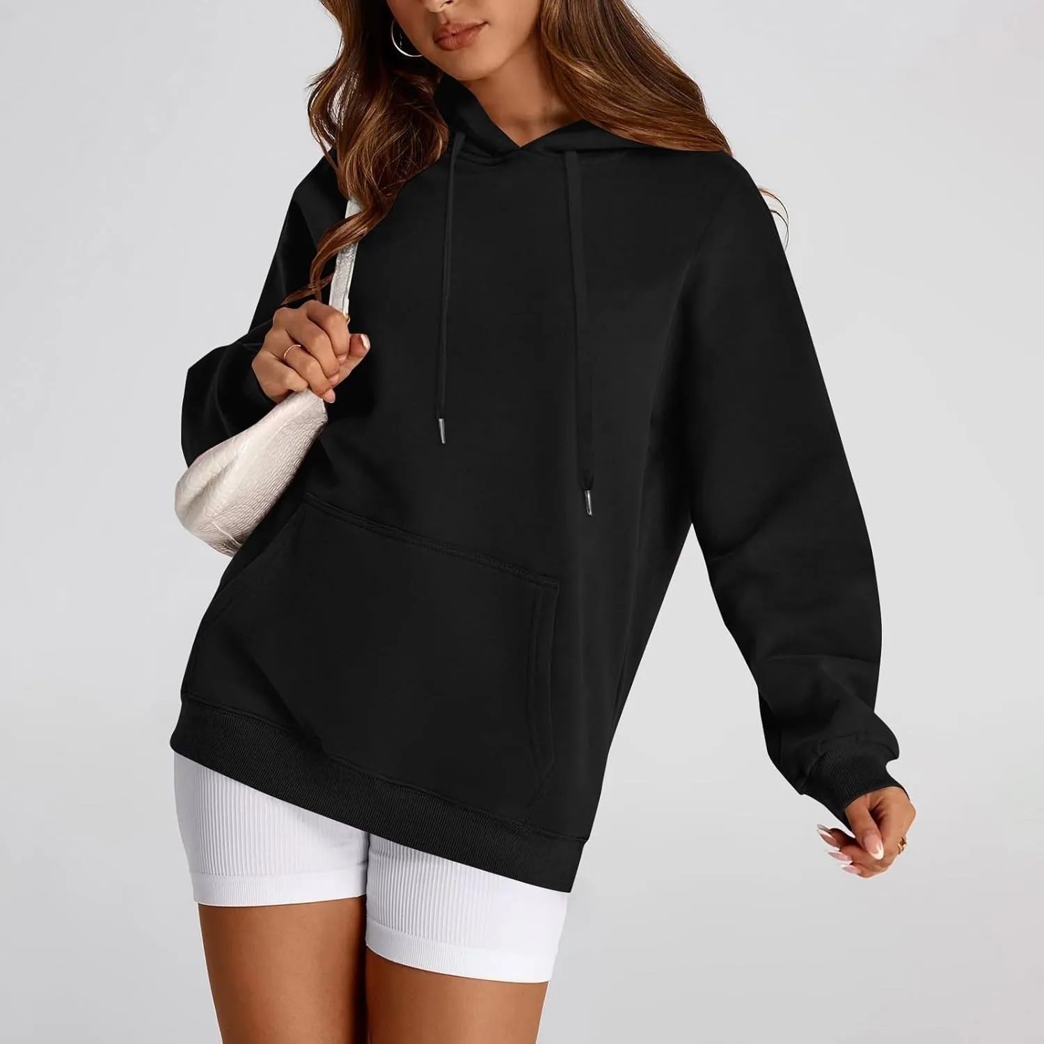 TWGONE Womens Hoodies Pullover Casual Long Sleeve Solid Lightweight Tops Loose Hooded Sweatshirt with Pocket