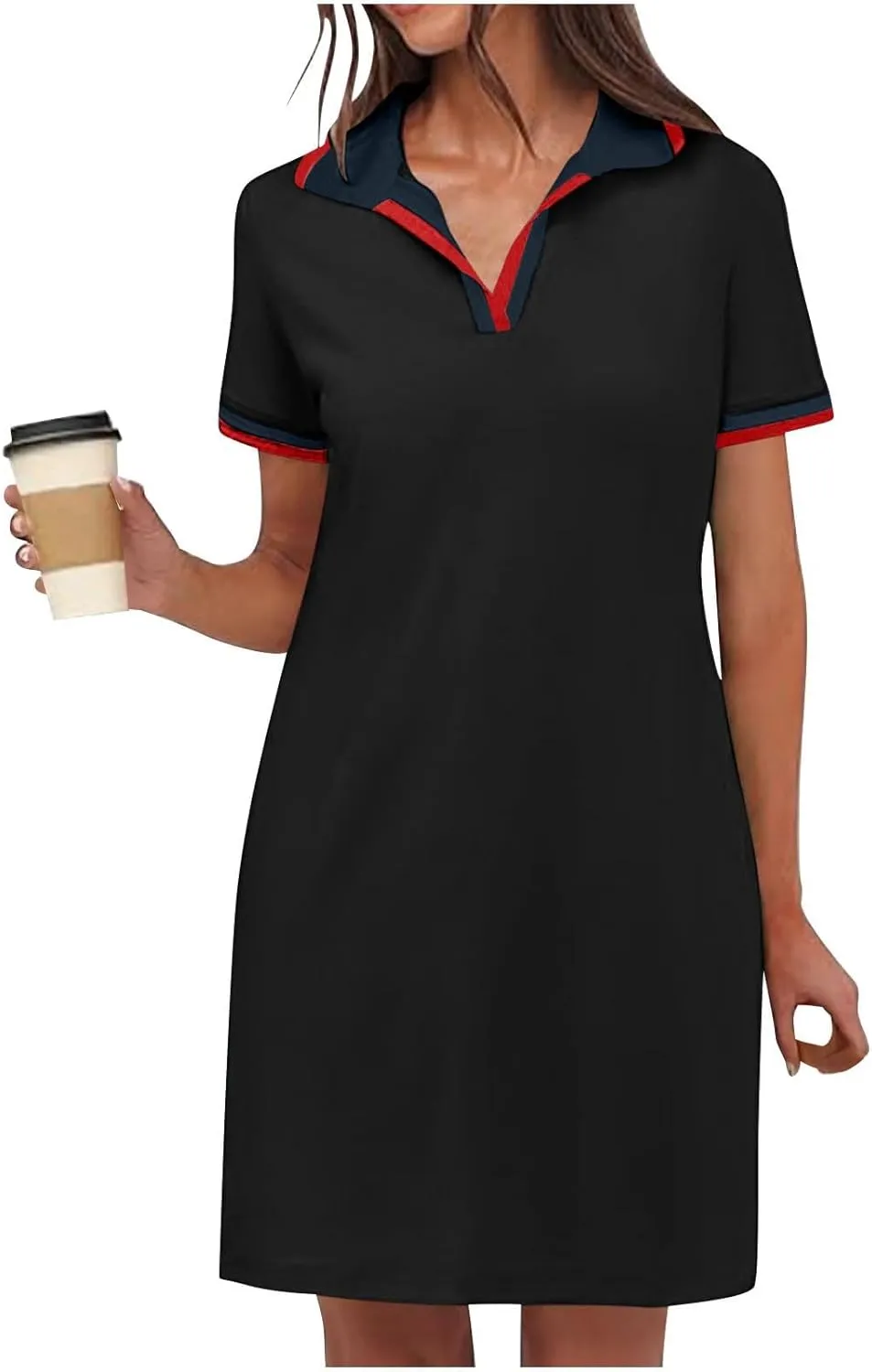 Vacation Dresses for Women 2025 Casual Short Sleeve Polo Sundress Ladies Elegant T-Shirts Dress with Pockets