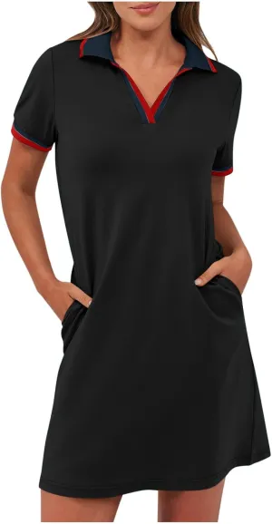 Vacation Dresses for Women 2025 Casual Short Sleeve Polo Sundress Ladies Elegant T-Shirts Dress with Pockets