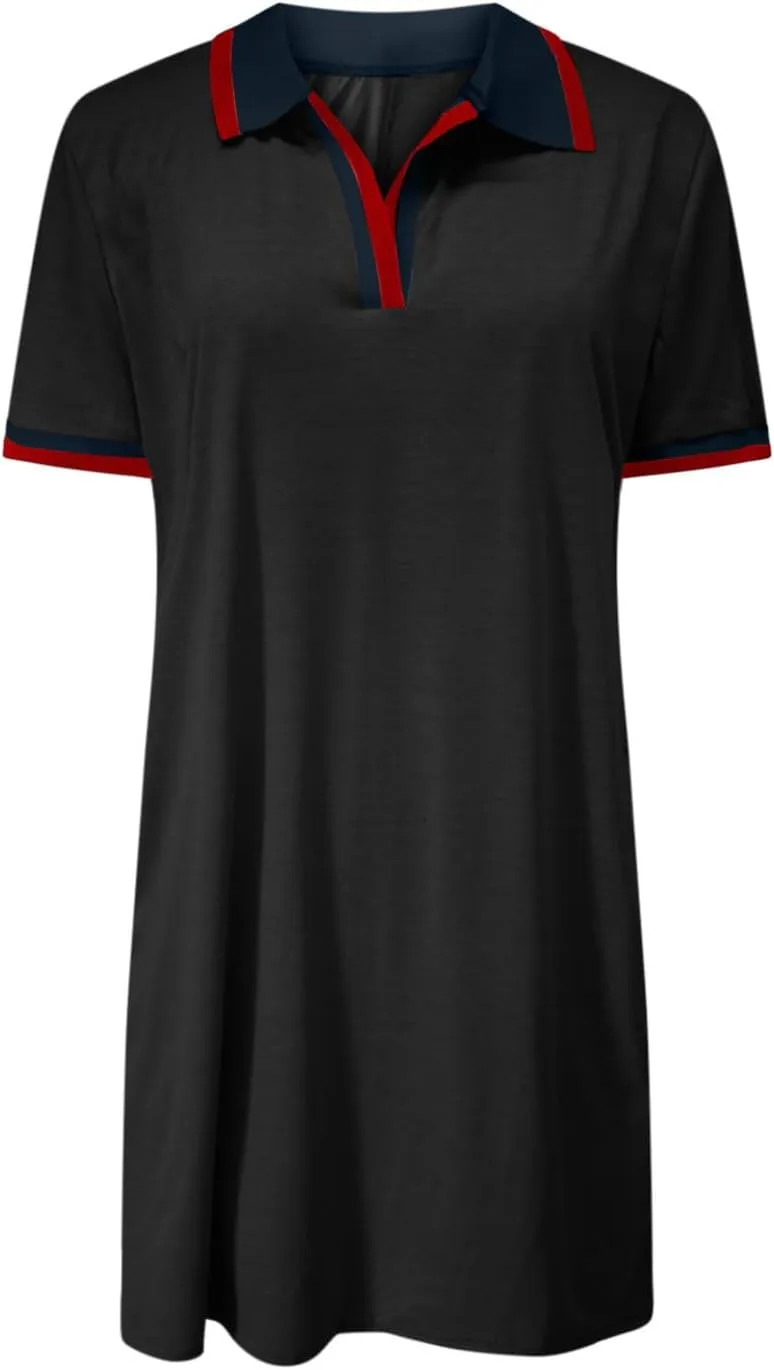 Vacation Dresses for Women 2025 Casual Short Sleeve Polo Sundress Ladies Elegant T-Shirts Dress with Pockets