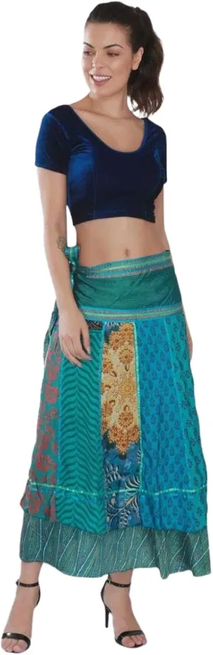 Wevez Women's Boho Sari Silk Wrap Skirts – Two Layer Magic Wrap Around Skirt/Dress – Assorted Colors, One Size Pack of 03 Multi