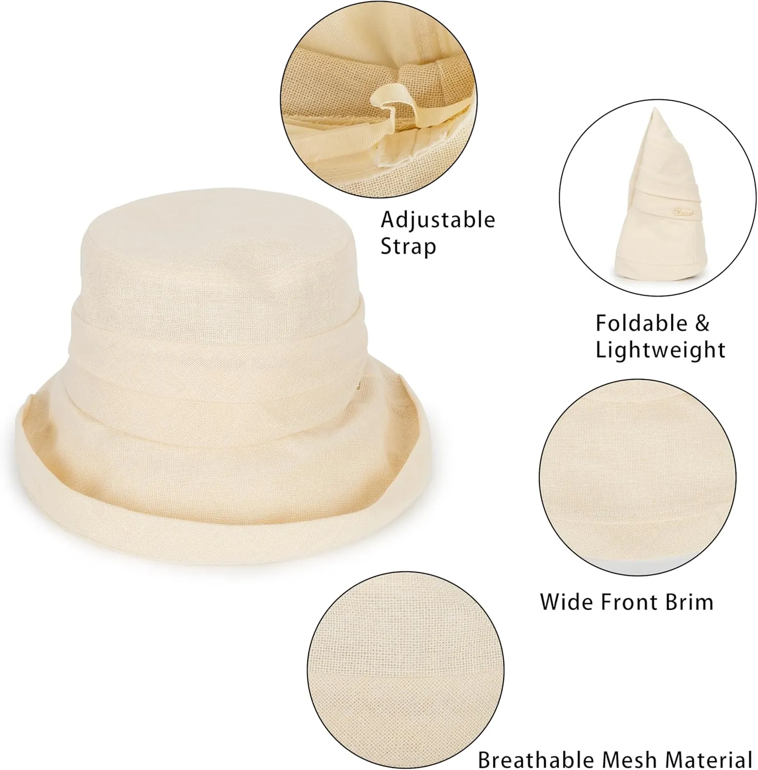 Wide Brim Bucket Hats for Women Sun-UV-Protection-Hat Breathable Packable Summer Beach Garden Hats for Outdoor Travel