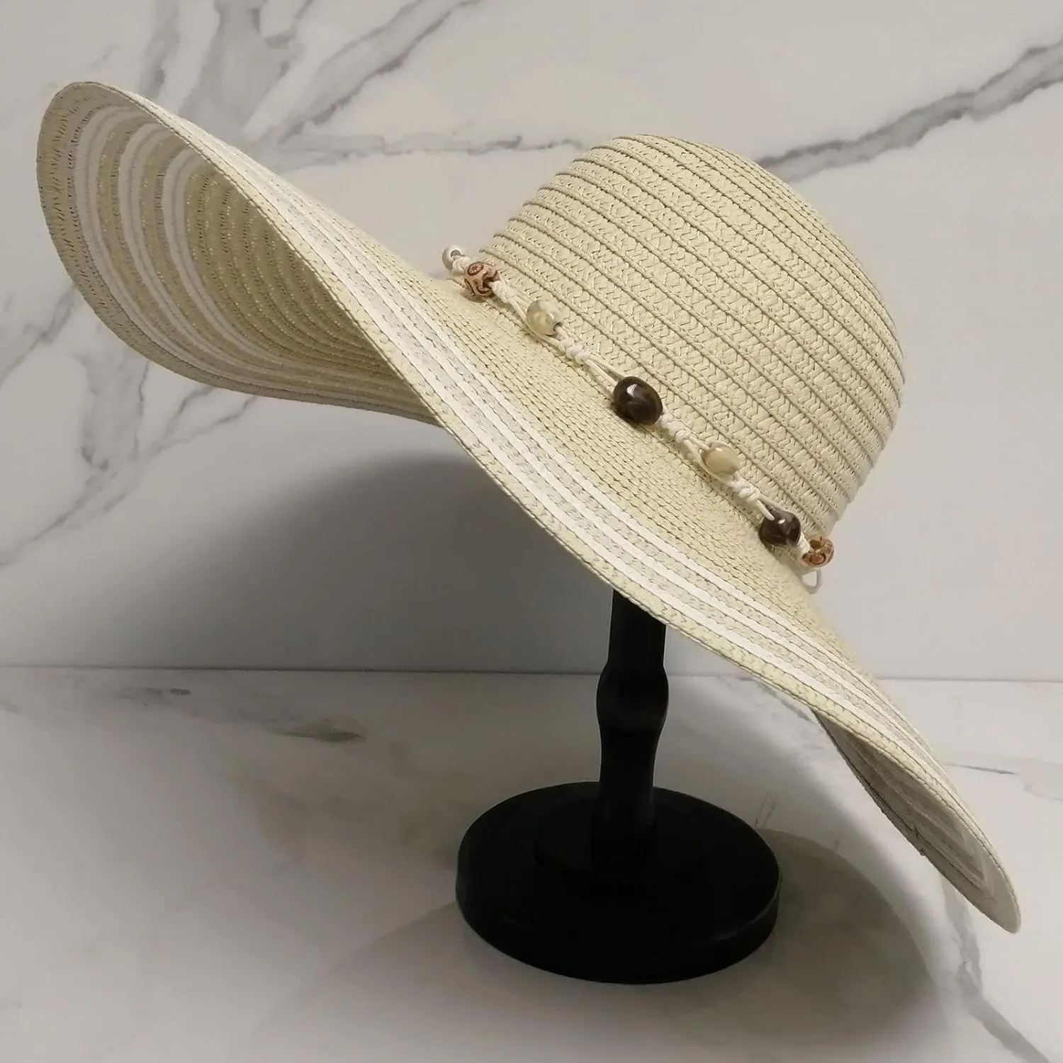 Wide Brim Sun Hats for Women UV Protection Floppy Straw Hats with Stone Decor Sun Protection Foldable Beach Hats