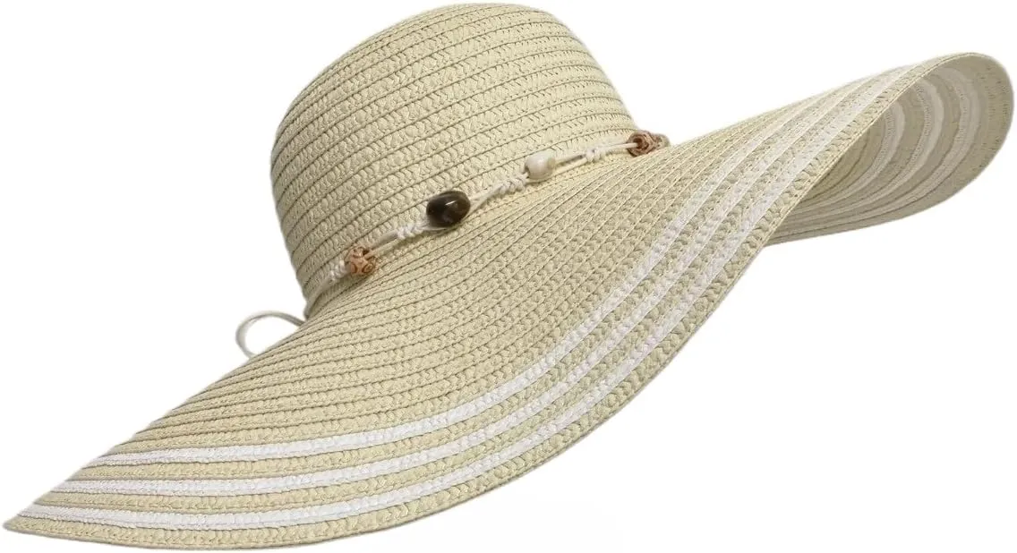 Wide Brim Sun Hats for Women UV Protection Floppy Straw Hats with Stone Decor Sun Protection Foldable Beach Hats
