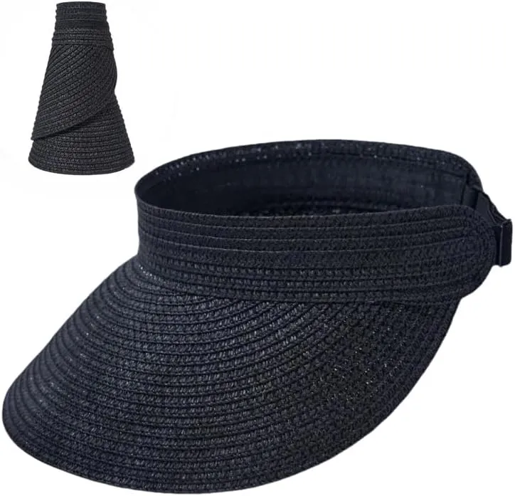 Wide Brim Sun Hats for Women UV Protection Straw Visor Hats Ponytail Foldable Beach Hats Sun Visor Hats Packable