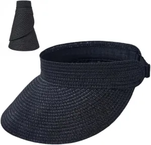 Wide Brim Sun Hats for Women UV Protection Straw Visor Hats Ponytail Foldable Beach Hats Sun Visor Hats Packable