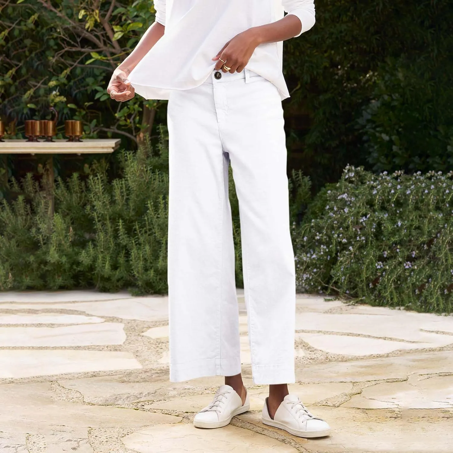 Wide Leg Cropped Linen Pants for Women Loose Dressy Casual Office Pants with Pockets Comfy High Waisted Capri Pants