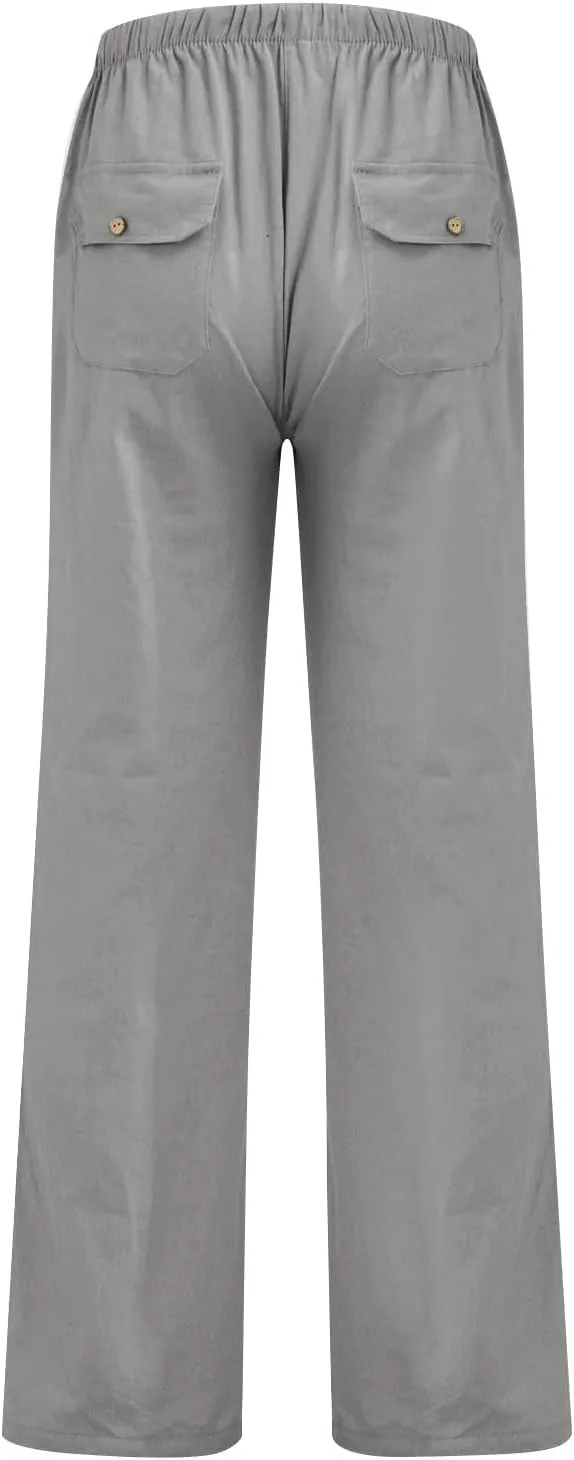 Wide Leg Linen Pants for Women Plus Size Drawstring High Waisted Palazzo Pants Baggy Flowy Boho Long Beach Pants 2025