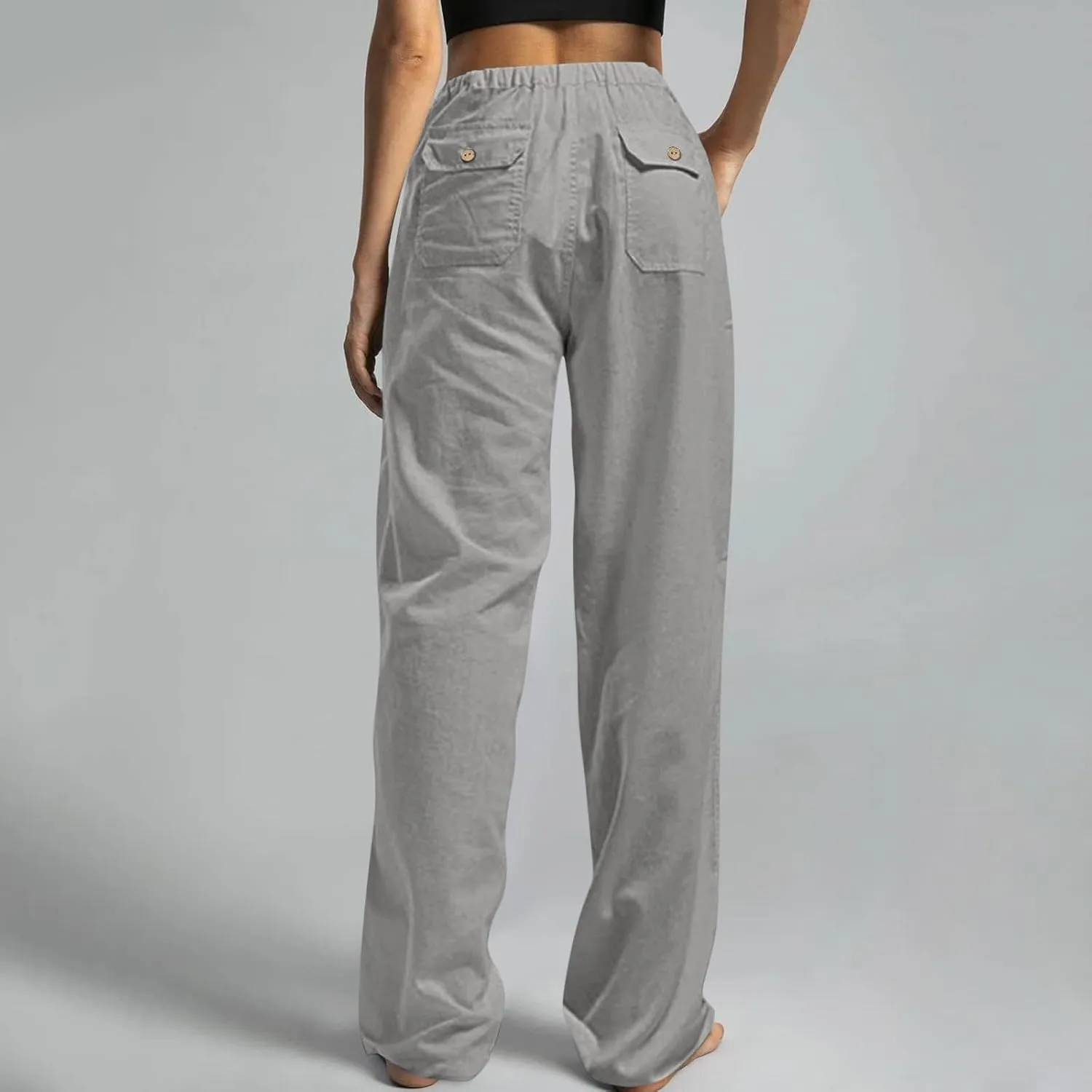 Wide Leg Linen Pants for Women Plus Size Drawstring High Waisted Palazzo Pants Baggy Flowy Boho Long Beach Pants 2025
