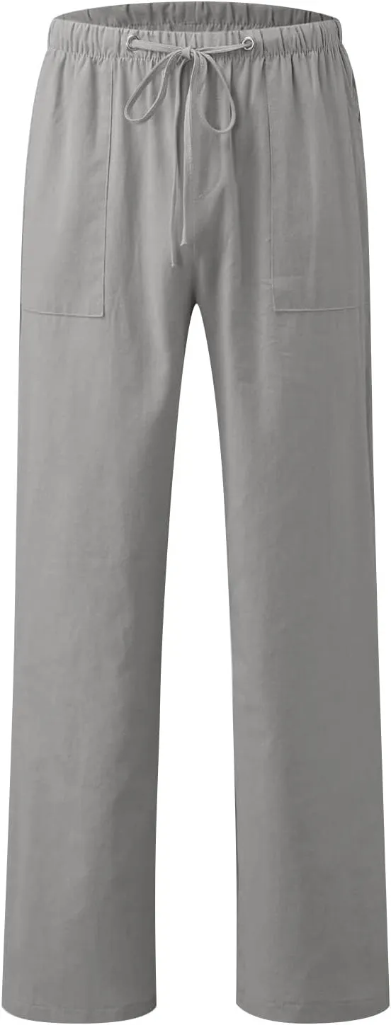 Wide Leg Linen Pants for Women Plus Size Drawstring High Waisted Palazzo Pants Baggy Flowy Boho Long Beach Pants 2025