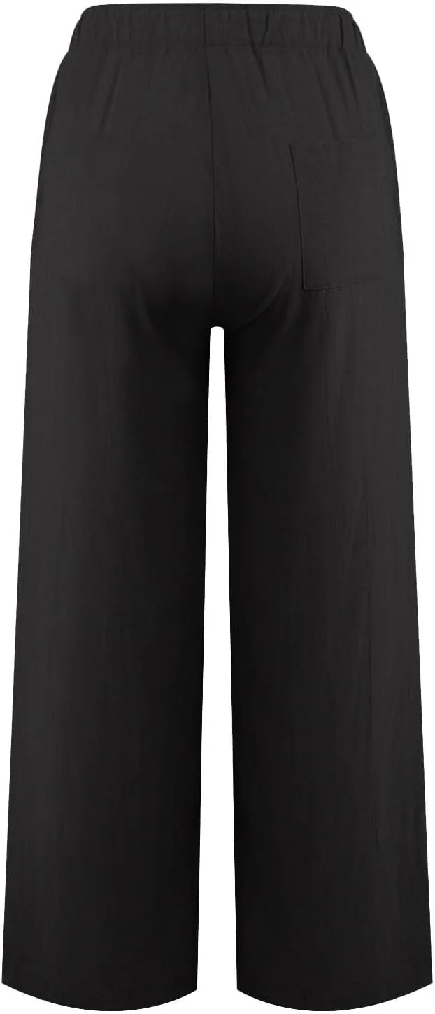 Wide Leg Linen Pants for Women Summer Boho High Waisted Palazzo Pants Lightweight Baggy Comfy Beach Pants with Pocket