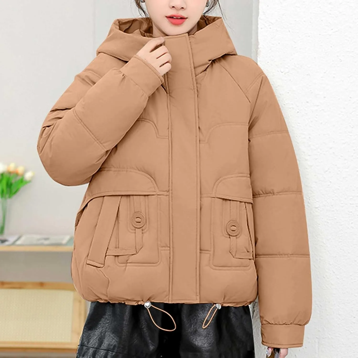 Winter Puffer down Jacket for Women Oversized Warm Outdoor Coat Ladies Hooded Padded down Jacket with Removable Hooded