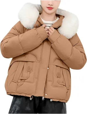 Winter Puffer down Jacket for Women Oversized Warm Outdoor Coat Ladies Hooded Padded down Jacket with Removable Hooded