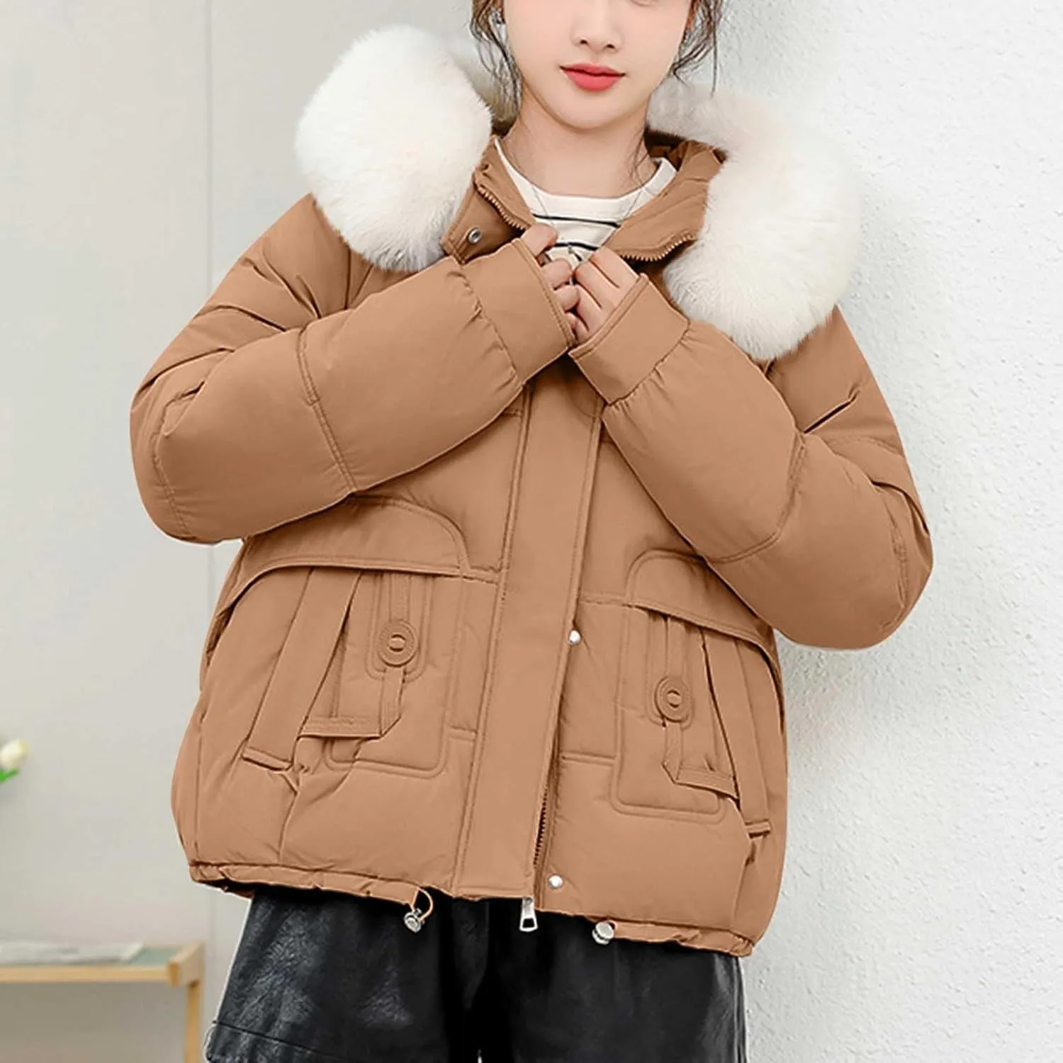 Winter Puffer down Jacket for Women Oversized Warm Outdoor Coat Ladies Hooded Padded down Jacket with Removable Hooded