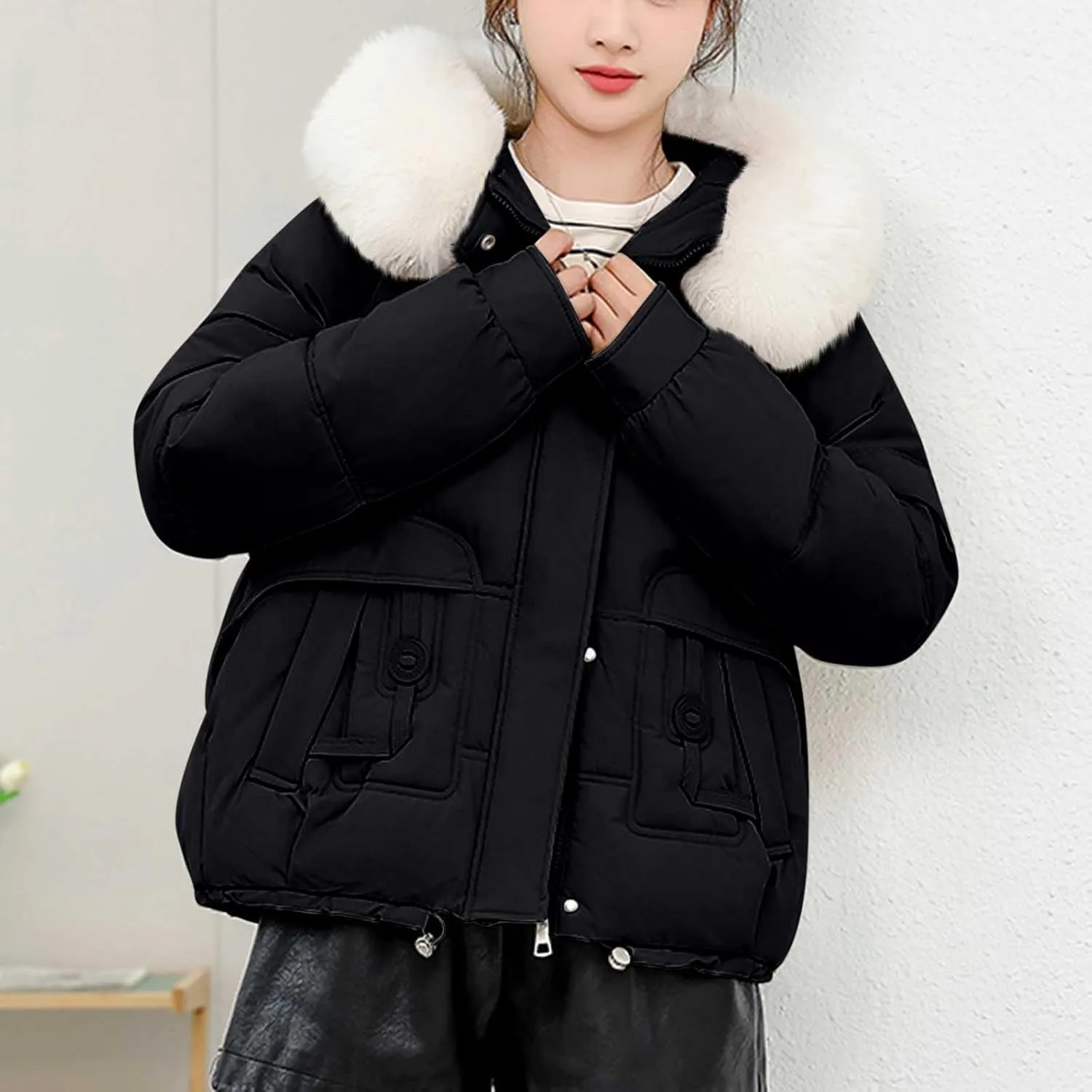 Winter Puffer down Jacket for Women Oversized Warm Outdoor Coat Ladies Hooded Padded down Jacket with Removable Hooded