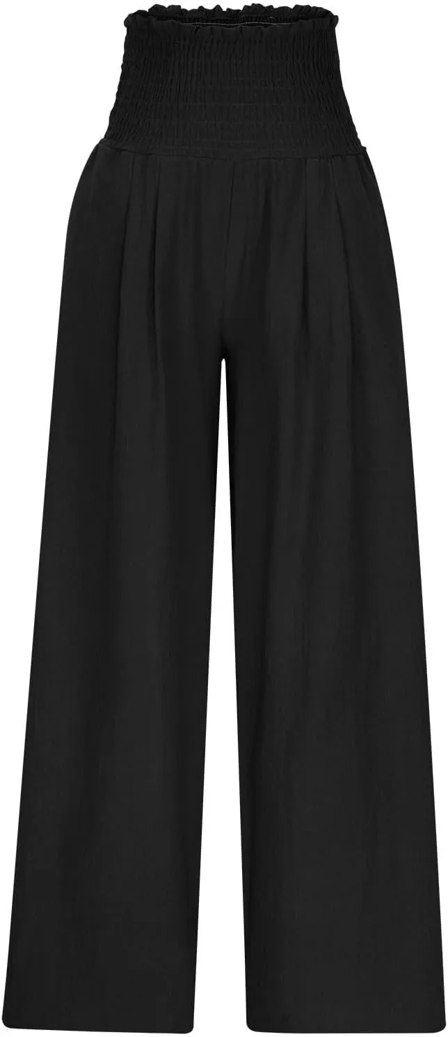 Women Cotton Gaucho Pants Loose Stretchy High Waist Trousers Summer Lightweight Baggy Slacks Solid Home Lounge Outfit