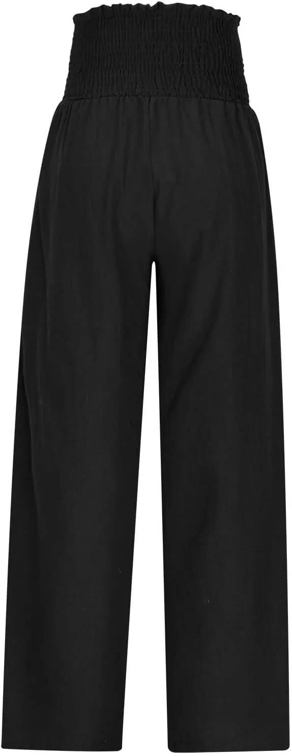 Women Cotton Gaucho Pants Loose Stretchy High Waist Trousers Summer Lightweight Baggy Slacks Solid Home Lounge Outfit