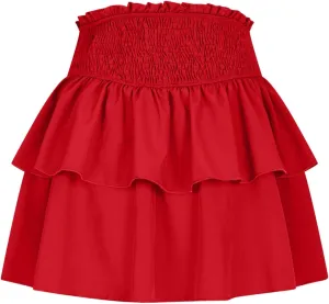Women Cute Tiered Mini Skirt, Elastic High Waist Ruffle Casual Underskirt Fashion Flared Summer Beach Casual Clothes