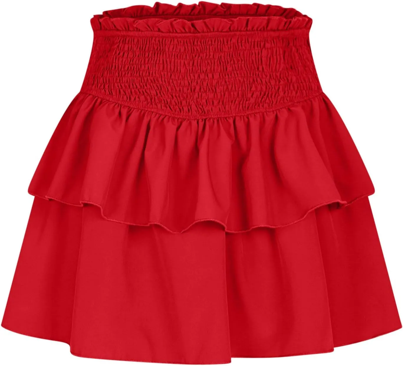 Women Cute Tiered Mini Skirt, Elastic High Waist Ruffle Casual Underskirt Fashion Flared Summer Beach Casual Clothes