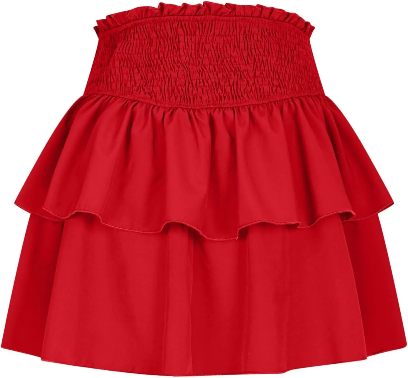Women Cute Tiered Mini Skirt, Elastic High Waist Ruffle Casual Underskirt Fashion Flared Summer Beach Casual Clothes