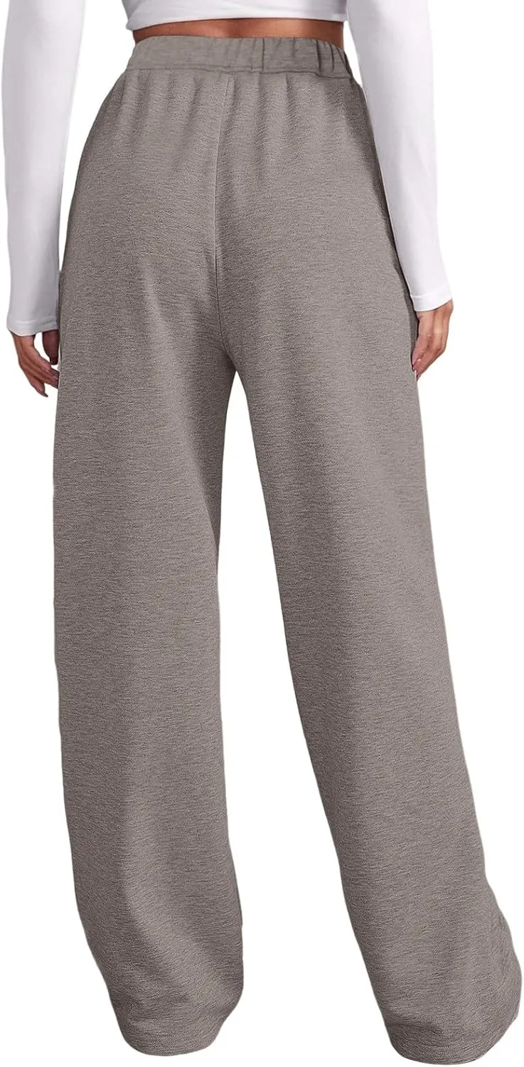 Women Fashion Sweatpants Solid High Waisted Pants Loose Fit Quick Drying Straight Leg Trousers with Pockets