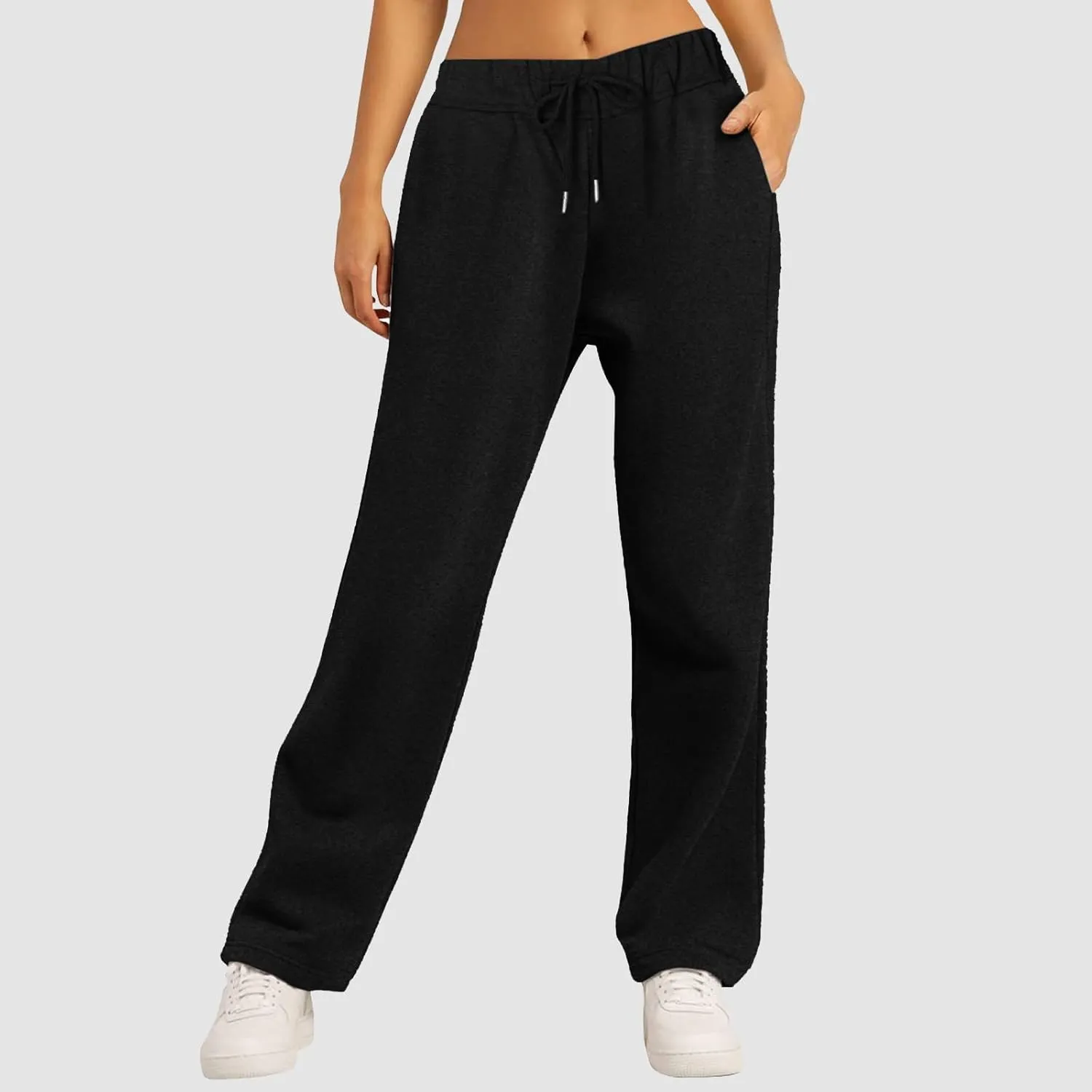 Women Fashion Sweatpants Solid High Waisted Pants Loose Fit Quick Drying Straight Leg Trousers with Pockets