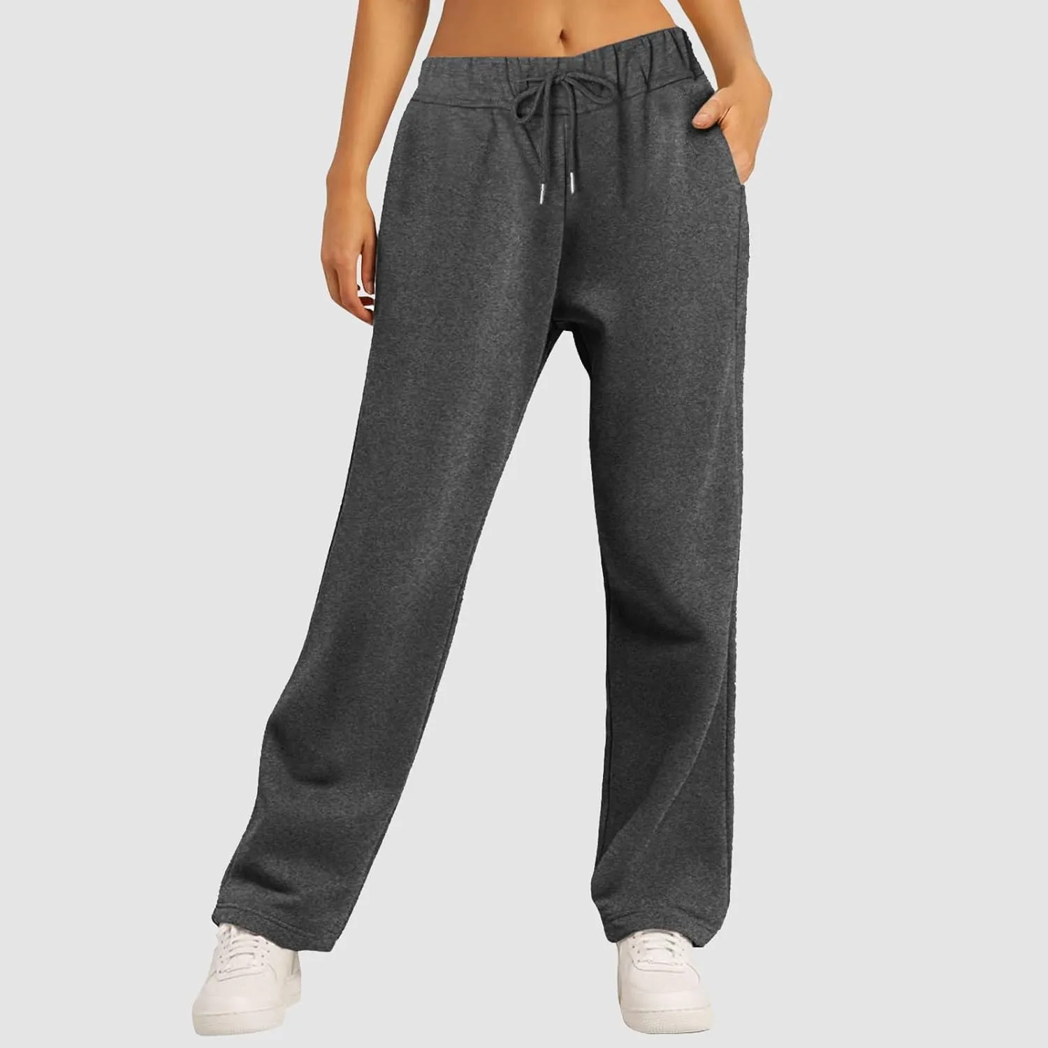 Women Fashion Sweatpants Solid High Waisted Pants Loose Fit Quick Drying Straight Leg Trousers with Pockets