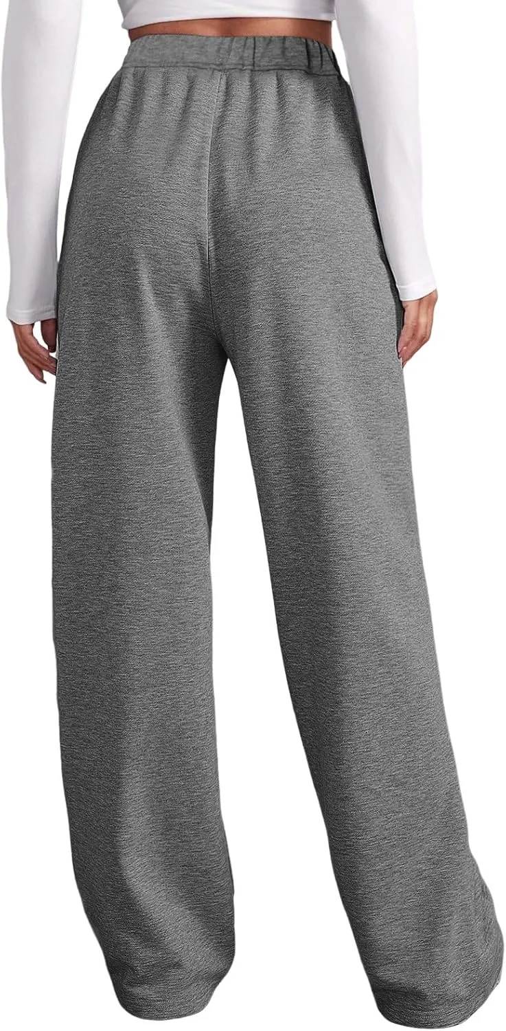 Women Fashion Sweatpants Solid High Waisted Pants Loose Fit Quick Drying Straight Leg Trousers with Pockets