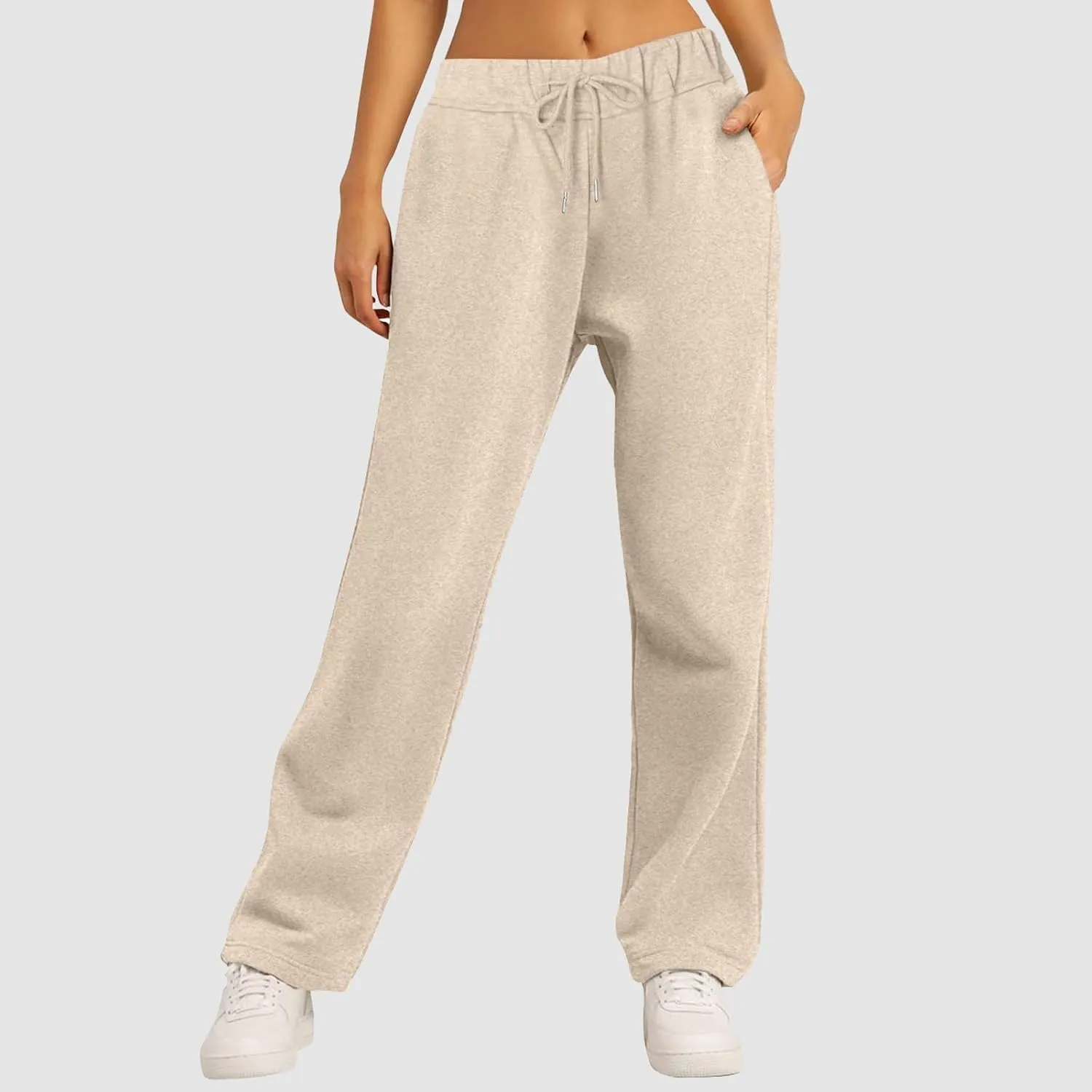 Women Fashion Sweatpants Solid High Waisted Pants Loose Fit Quick Drying Straight Leg Trousers with Pockets