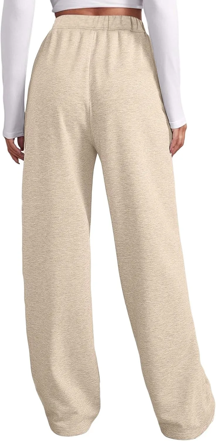Women Fashion Sweatpants Solid High Waisted Pants Loose Fit Quick Drying Straight Leg Trousers with Pockets