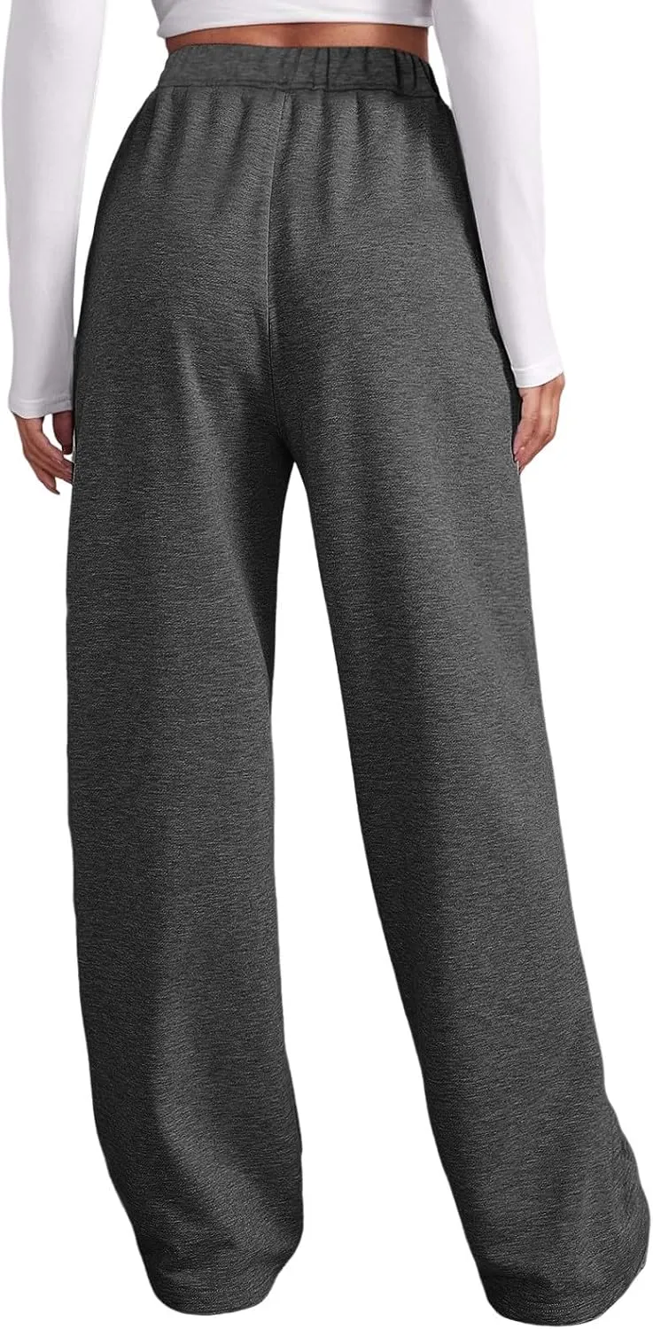 Women Fashion Sweatpants Solid High Waisted Pants Loose Fit Quick Drying Straight Leg Trousers with Pockets