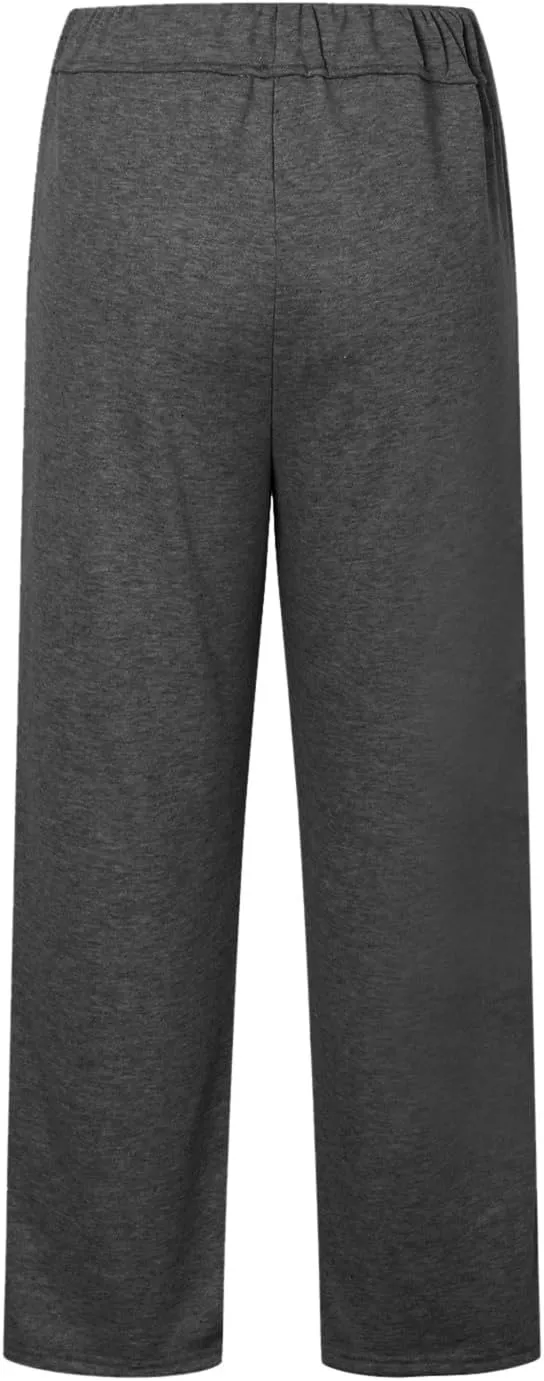Women Fashion Sweatpants Solid High Waisted Pants Loose Fit Quick Drying Straight Leg Trousers with Pockets