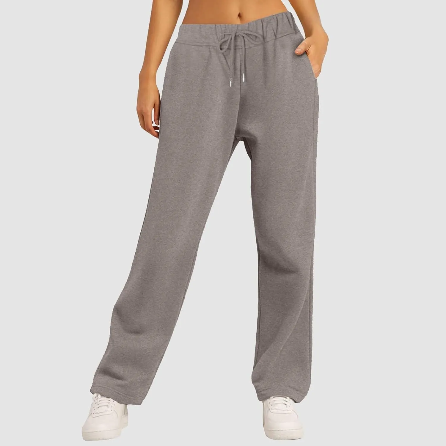 Women Fashion Sweatpants Solid High Waisted Pants Loose Fit Quick Drying Straight Leg Trousers with Pockets