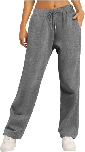 Women Fashion Sweatpants Solid High Waisted Pants Loose Fit Quick Drying Straight Leg Trousers with Pockets