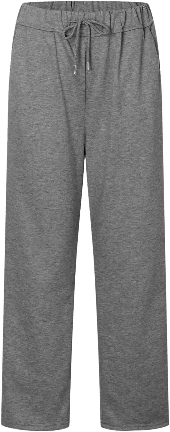 Women Fashion Sweatpants Solid High Waisted Pants Loose Fit Quick Drying Straight Leg Trousers with Pockets