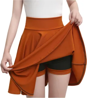 Women Flared Pleated Mini Skirts with Built in Shorts Workout Athletic Stretchy High Waist Tennis Skater Skirt