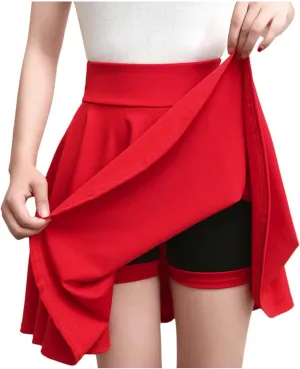 Women Flared Pleated Mini Skirts with Built in Shorts Workout Athletic Stretchy High Waist Tennis Skater Skirt
